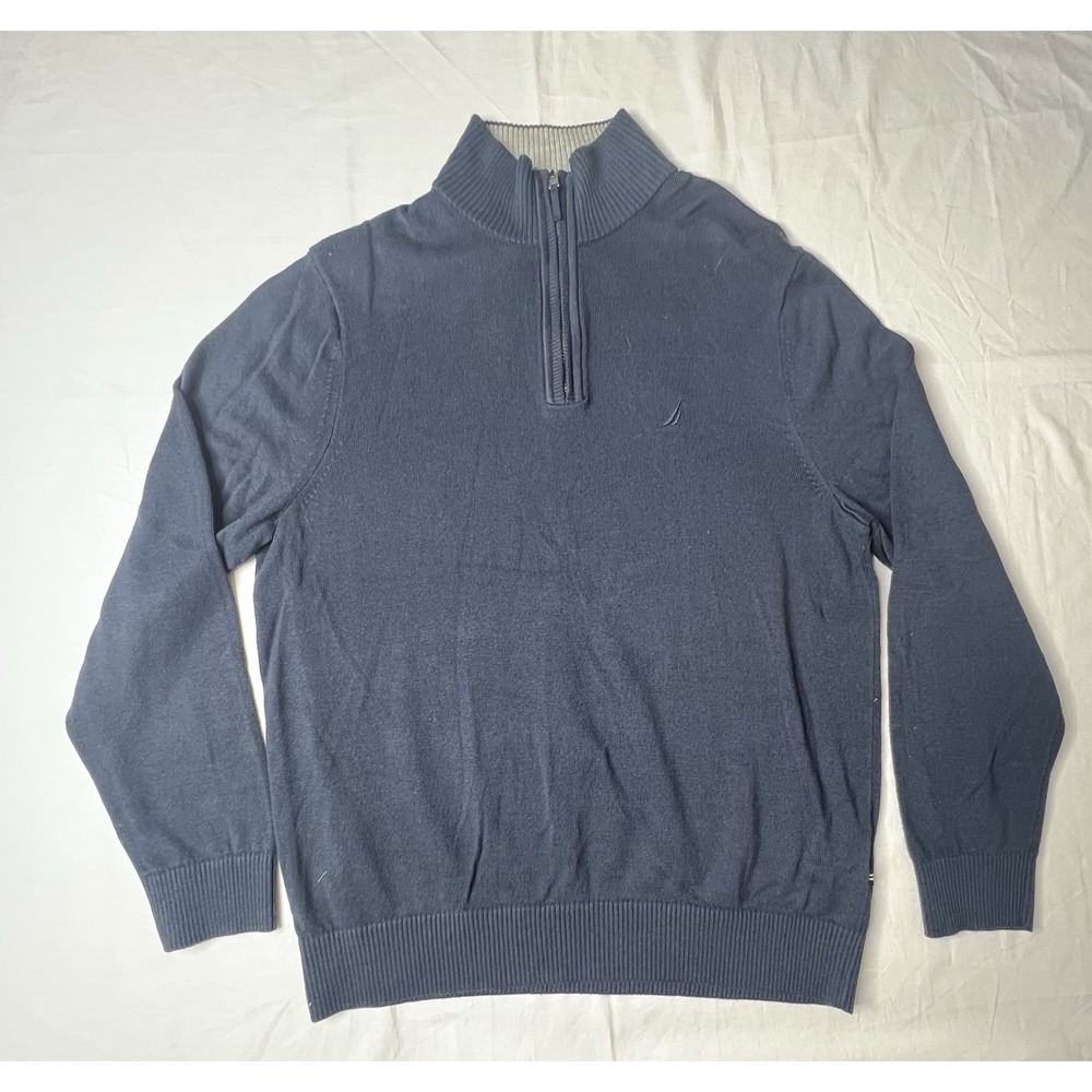 Nautica Mens Blue Long Sleeve Fleece Quarter Zip Size Large Mock Neck‎